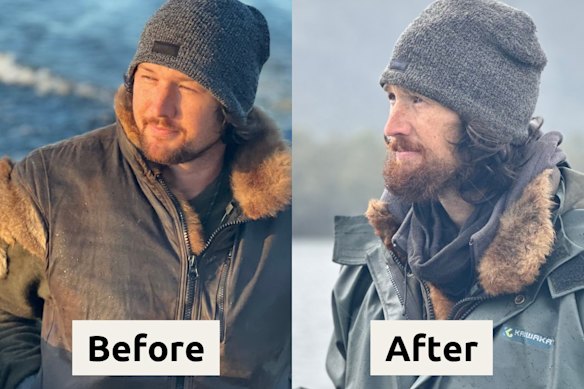 Avant et après les photos du vainqueur de la saison trois de l'Australie, Shay Williamson. Il a duré 76 jours dans la brousse de Tasmanie.