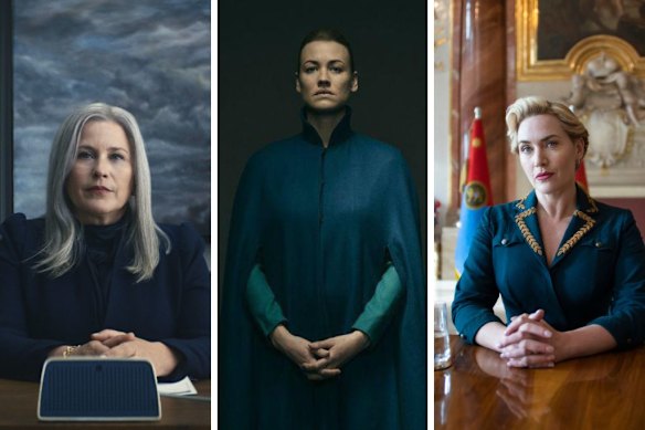 (De gauche) Patricia Arquette en indemnité; Yvonne Strahovski dans le conte de servante; Kate Winslet dans le régime.