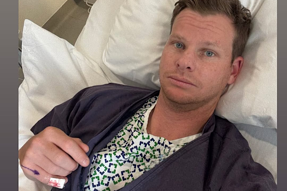Une image que Steve Smith a publiée sur Instagram après avoir blessé son doigt dans la finale du cricket WTC à Lord's.