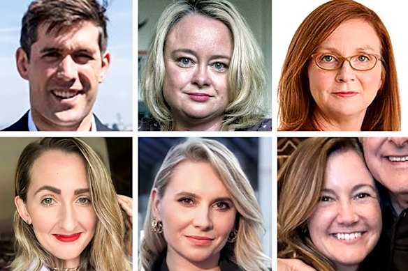 Les employés du travail qui partent dans le sens horaire du haut à gauche: Lachlan McKenzie, Brigid Delaney, Katharine Murphy, Katie Connolly, Stela Todorovic et Lanai Scarr.