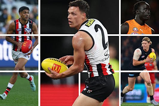 L'avenir de Marcus Windhager à St Kilda reste incertain après que les Saints ont conservé Nasiah Wanganeen-Milera (à gauche) alors qu'ils se préparent à faire appel à Leek Aleer et Tom De Koning (les deux à droite)