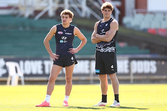 Cody Walker et Charlie Curnow à Blues Training 