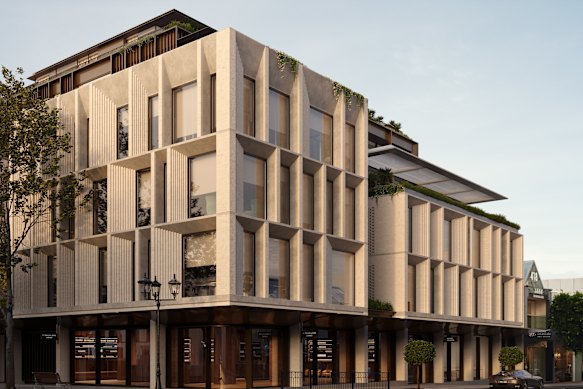 En cours de construction. Rendre le projet Toorak Village d'Orchard Piper au 420 Toorak Road.