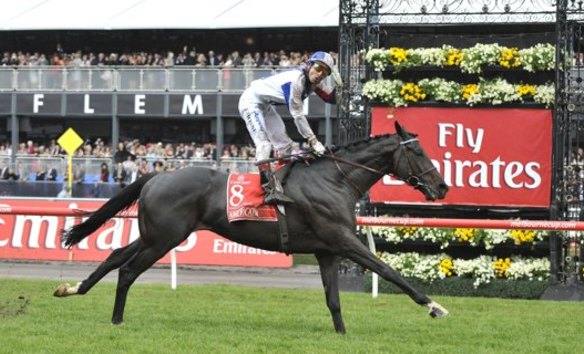 Americain remporte la Melbourne Cup 2010 pour le jockey Gerald Mosse et l'entraîneur Alain de Royer-Dupré.