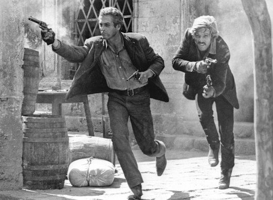 Paul Newman, en tant que Butch Cassidy, et Robert Redford en tant que Kid Sundance, dans la scène finale du classique de 1969.