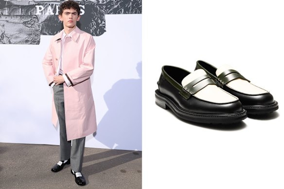 Joe Locke sort en noir et blanc classique. À droite: mocassins Aquila «Mensa», 269 $.