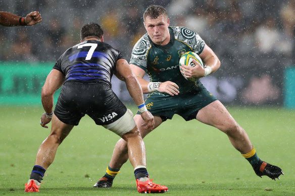 Angus Bell jouant pour les Wallabies en 2020.