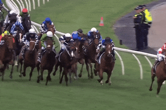Jamie Melham dépasse son mari lors de la Melbourne Cup.