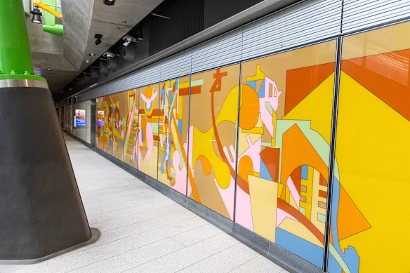 Une partie de la future peinture murale de Raafat Ishak, située dans toute la gare d'Anzac.