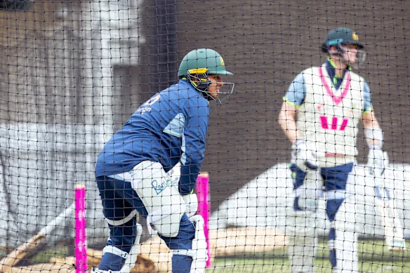 Usman Khawaja dans les filets du SCG jeudi. 