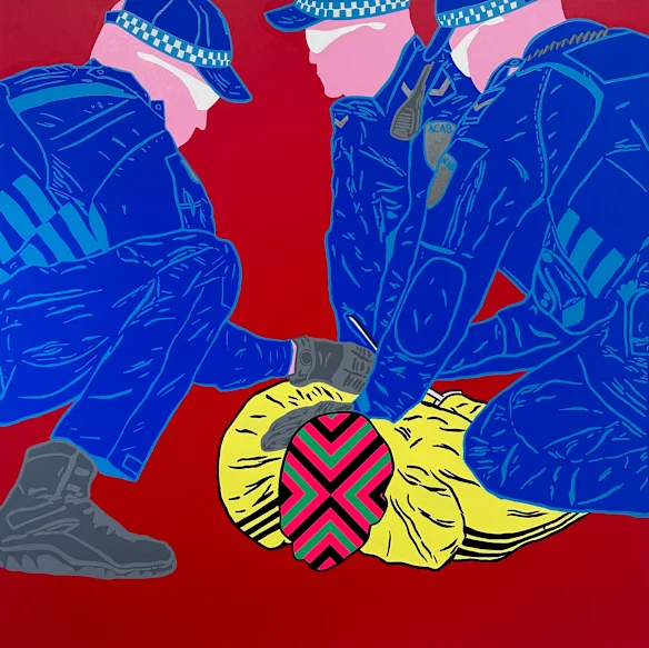 Trois petits cochons de Reko Rennie, 2024, à Searchers: Graffiti and Contemporary Art, à la National Art School.