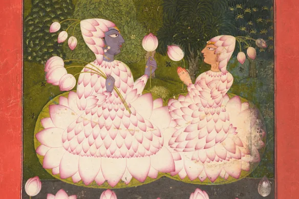 Radha et Krishna vêtus de lotus, vers 1700-10, exposés à Avatar : Forms of Vishnu, à la Art Gallery of NSW.