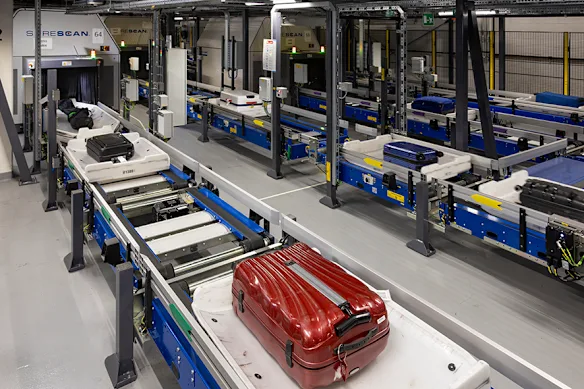 Un système de traitement des bagages du groupe allemand Beumer, qui construit le nouveau système de l'aéroport de Melbourne.