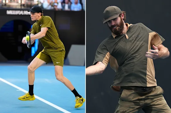 Jannik Sinner en Nike et Reilly Opelka en Sease à l'Open d'Australie.