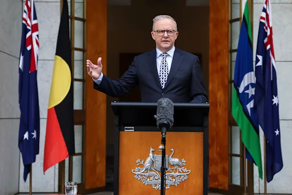 Le Premier ministre Anthony Albanese lors d'une conférence de presse au Parlement mercredi matin.