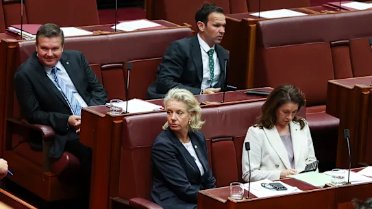 Ross Cadell, à gauche, Bridget McKenzie et Susan McDonald rédigent tous des lettres de démission pour se retirer du cabinet fantôme.