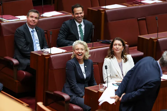 Les sénateurs nationaux Ross Cadell, Matt Canavan, Bridget McKenzie et Susan McDonald votent contre le projet de loi sur le discours de haine.