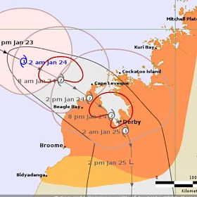 Carte de suivi du cyclone Luana dans le Kimberley.
