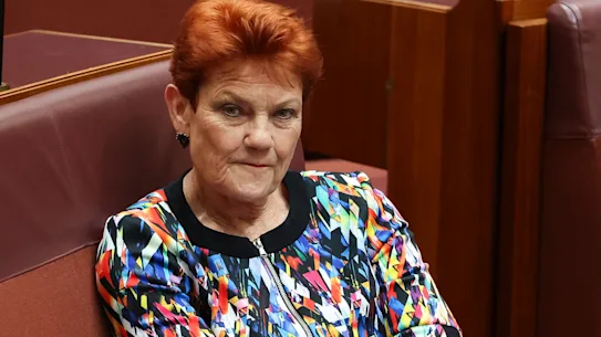 La dirigeante de One Nation, Pauline Hanson, avant d'être suspendue du Sénat mardi.