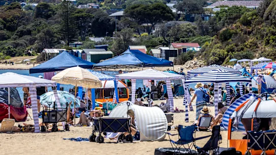 Les amateurs de plage à Mornington Beach plus tôt cette semaine.