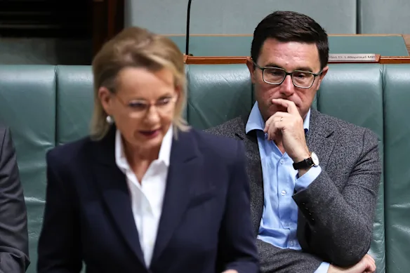 La chef de l'opposition Sussan Ley et le chef des Nationaux David Littleproud à la Chambre des représentants mercredi dernier.