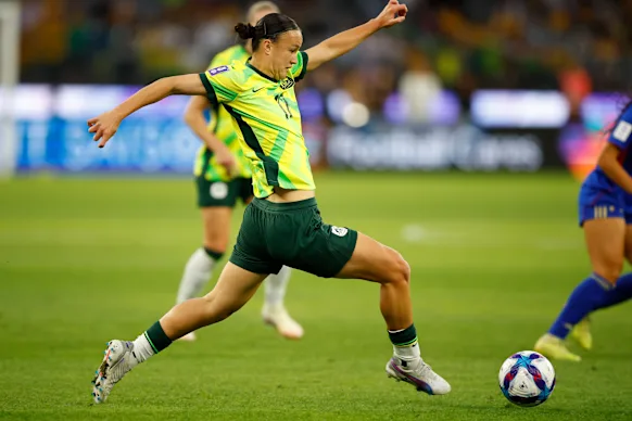 Amy Sayer lors de son apparition lors de la victoire 1-0 de l'Australie contre les Philippines à Perth.
