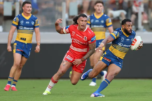 Josh Addo-Carr en action contre les Dragons. 