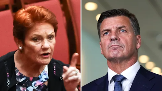 Pauline Hanson et Angus Taylor.