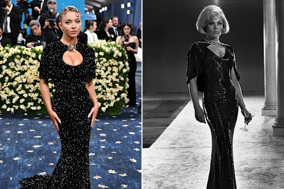 Sydney Sweeney au Met Gala de l'année dernière en Miu Miu et Kim Novak dans la robe qui a inspiré son look. Novak dit que Sweeney n'est pas la personne pour la jouer. 
