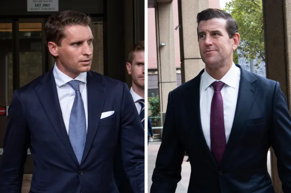 Le député libéral fédéral et ancien soldat d'élite Andrew Hastie (à gauche) et Ben Roberts-Smith.