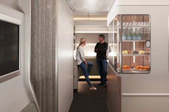 La zone de bien-être primée de Qantas à bord de ses vols sans escale depuis la côte est de l'Australie vers Londres et New York.