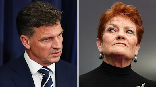 Le chef de l'opposition Angus Taylor et la chef de One Nation Pauline Hanson.