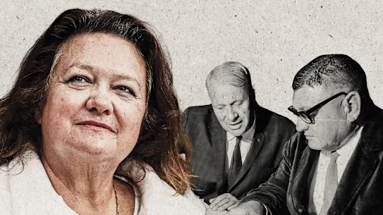 La société Hancock Prospecting de Gina Rinehart, créée par son père Lang Hancock (à l'extrême droite), devra payer les descendants de Peter Wright (au centre).