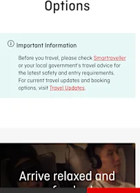 Boîte pop-up Qantas avertissant concernant la réservation de voyages à l'étranger.