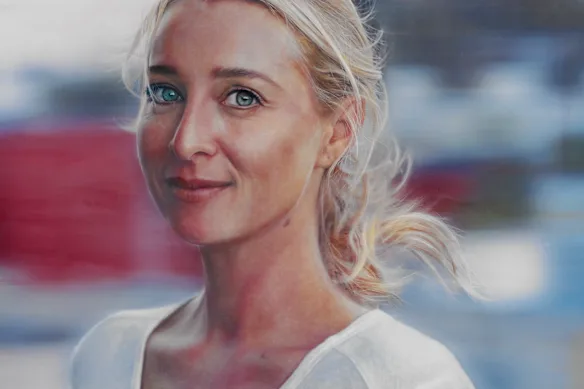 Portrait d'Asher Keddie par Vincent Fantauzzo, qui a conduit à leur romance et à leur mariage.