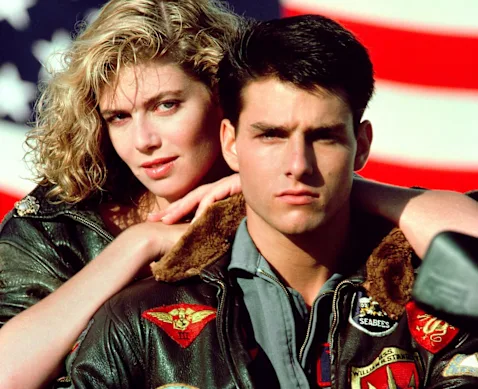 Kelly McGillis, dans le rôle de Charlie, et Tom Cruise, dans le rôle de Maverick, dans Top Gun, 1986.