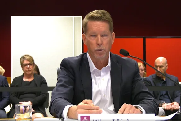 L'ancien directeur général d'Affinity Education, Tim Hickey, lors des audiences sur le scandale des abus sexuels l'année dernière.