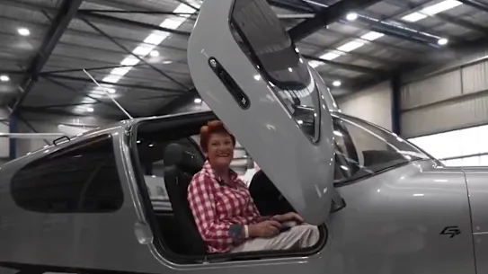 Pauline Hanson dans l'avion donné.