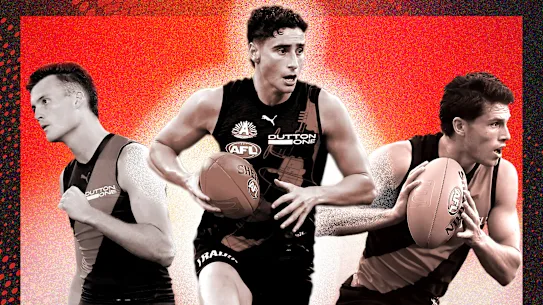 Anciens choix du top 10 du repêchage d’Essendon : Nik Cox, Elijah Tsatas et Archie Perkins.
