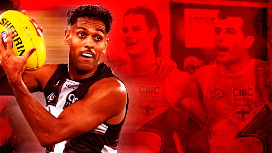 St Kilda arme Nasiah Wanganeen-Milera, Tom De Koning et Rowan Marshall.