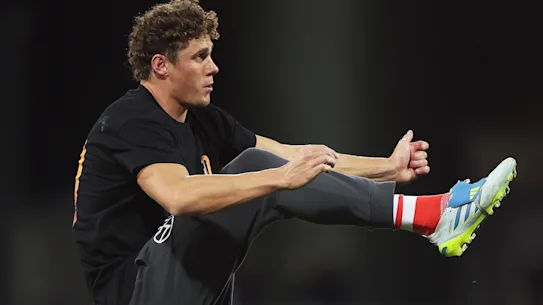 Charlie Curnow des Swans s'échauffe.