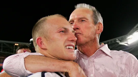 Darren Lockyer et Wayne Bennett célèbrent le poste de Premier ministre des Broncos en 2006.
