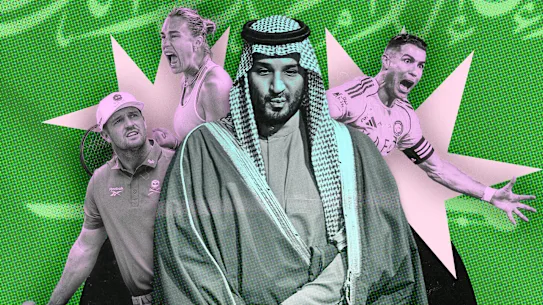 Le prince héritier saoudien Mohammed ben Salmane, avec Bryson DeChambeau, Aryna Sabalenka et Cristiano Ronaldo.