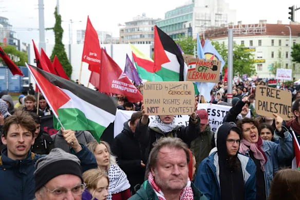Des militants pro-palestiniens, iraniens et libanais ont manifesté ce week-end à Vienne contre l'inclusion d'Israël à l'Eurovision.