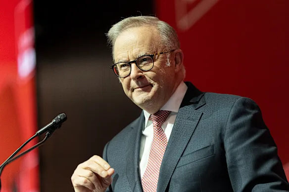 Le Premier ministre Anthony Albanese s'est adressé samedi à la conférence annuelle du parti travailliste de Victoria.