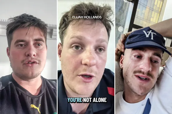 Lachlan Buttigieg (à gauche), Zach Goldfinch (au milieu) et Mitch O'Leary (à droite) font partie des jeunes hommes qui ont parlé de leurs propres batailles privées depuis l'épisode de santé mentale sur le terrain d'Elijah Hollands.