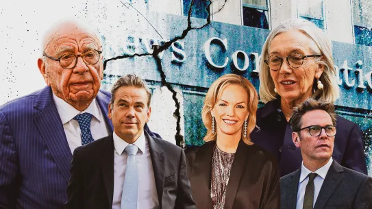 La querelle de plusieurs milliards de dollars de la famille Murdoch a pris fin. Rupert Murdoch et ses quatre enfants aînés (de gauche à droite), Lachlan, Elisabeth, Prudence et James.