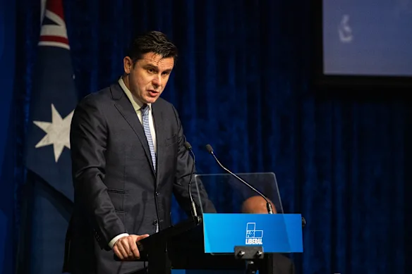 Andrew Hirst samedi dernier dans son discours de sortie en tant que directeur du Parti libéral.