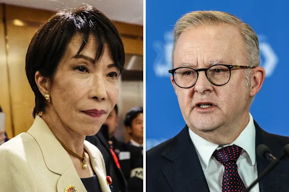 Le Premier ministre japonais Sanae Takaichi et Anthony Albanese s'entretiendront lundi à Canberra. 