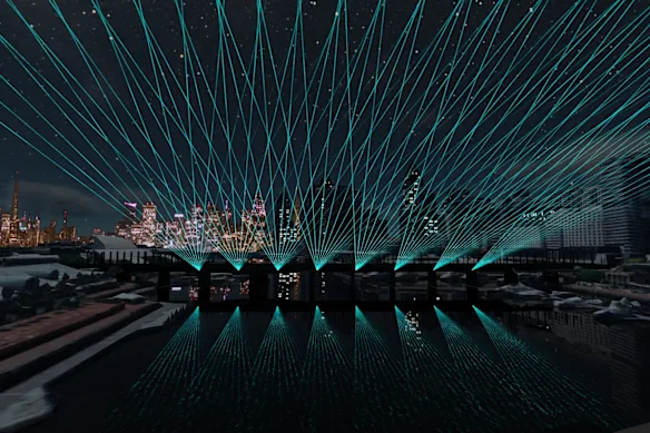 Chute de lumière laser dans la Vivid Light Walk.